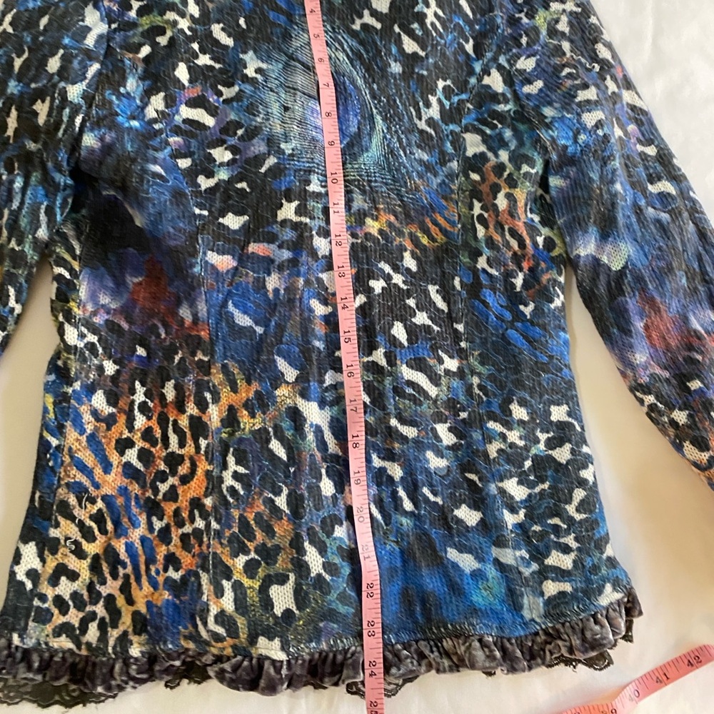 VINTAGE ALBERTO MAKALI Animal Print Knit Velvet Trim Button Front Blazer M - Picture 6 of 6